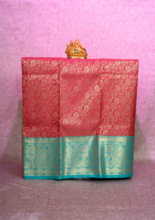 Mix Pattu Pavadai (Pinkish Red) With Rexsona Green Blouse 36"
