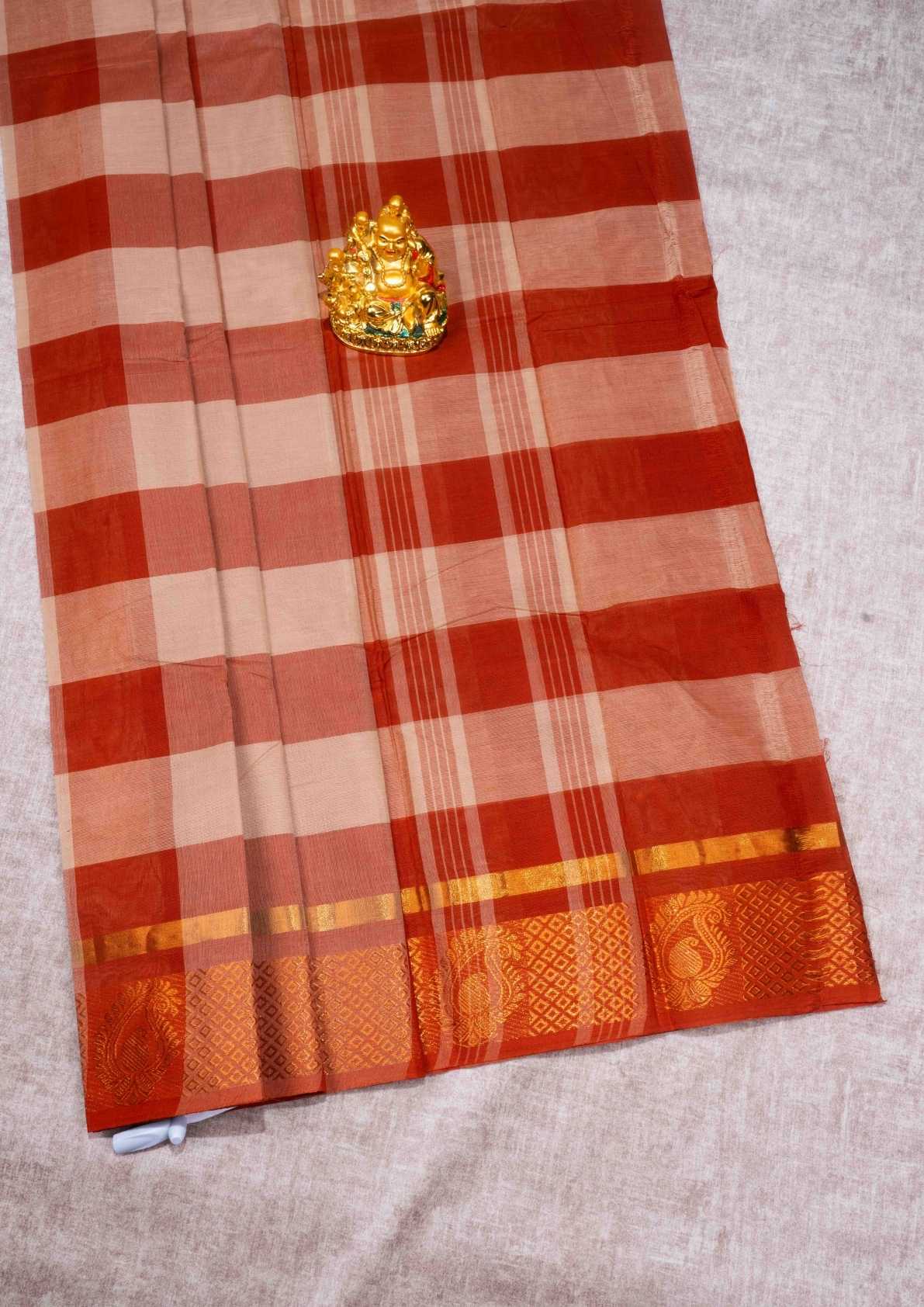 Kanjivaram Pure Cotton Saree  Multicolour Checks WithOut Blouse