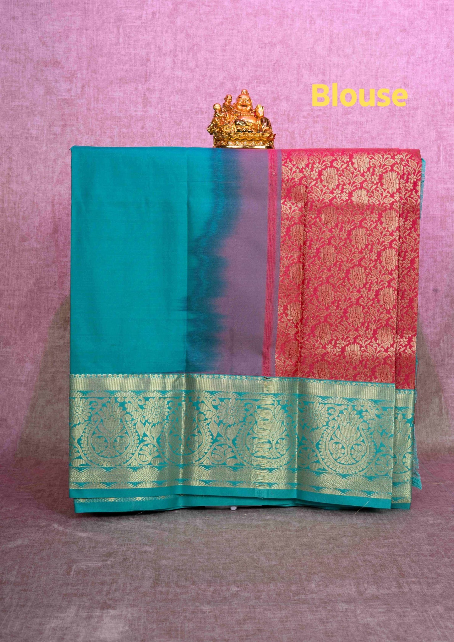 Mix Pattu Pavadai (Pinkish Red) With Rexsona Green Blouse 36"