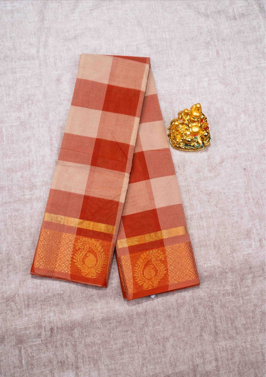 Kanjivaram Pure Cotton Saree  Multicolour Checks WithOut Blouse