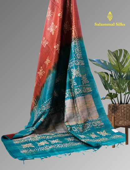 Olive Blue  Printed Pure Cotton With Blouse