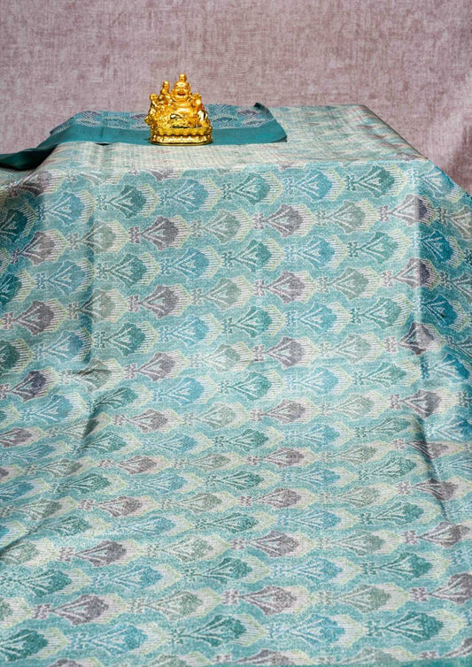 Fancy Soft Tissue Saree Neon Green With Grand Blouse
