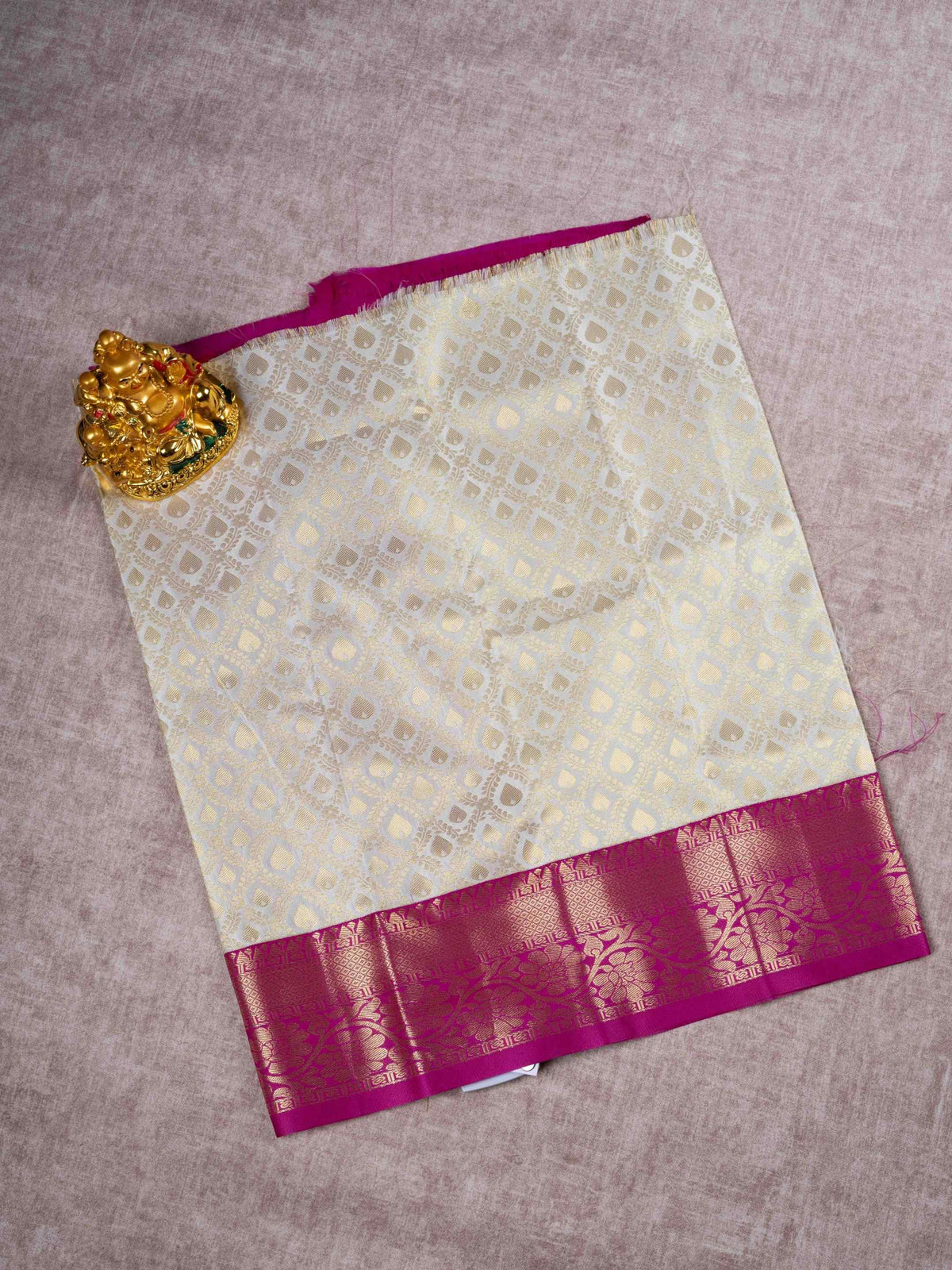 Semi Silk Pattu Pavadai (Cream) With Pink Blouse 18"