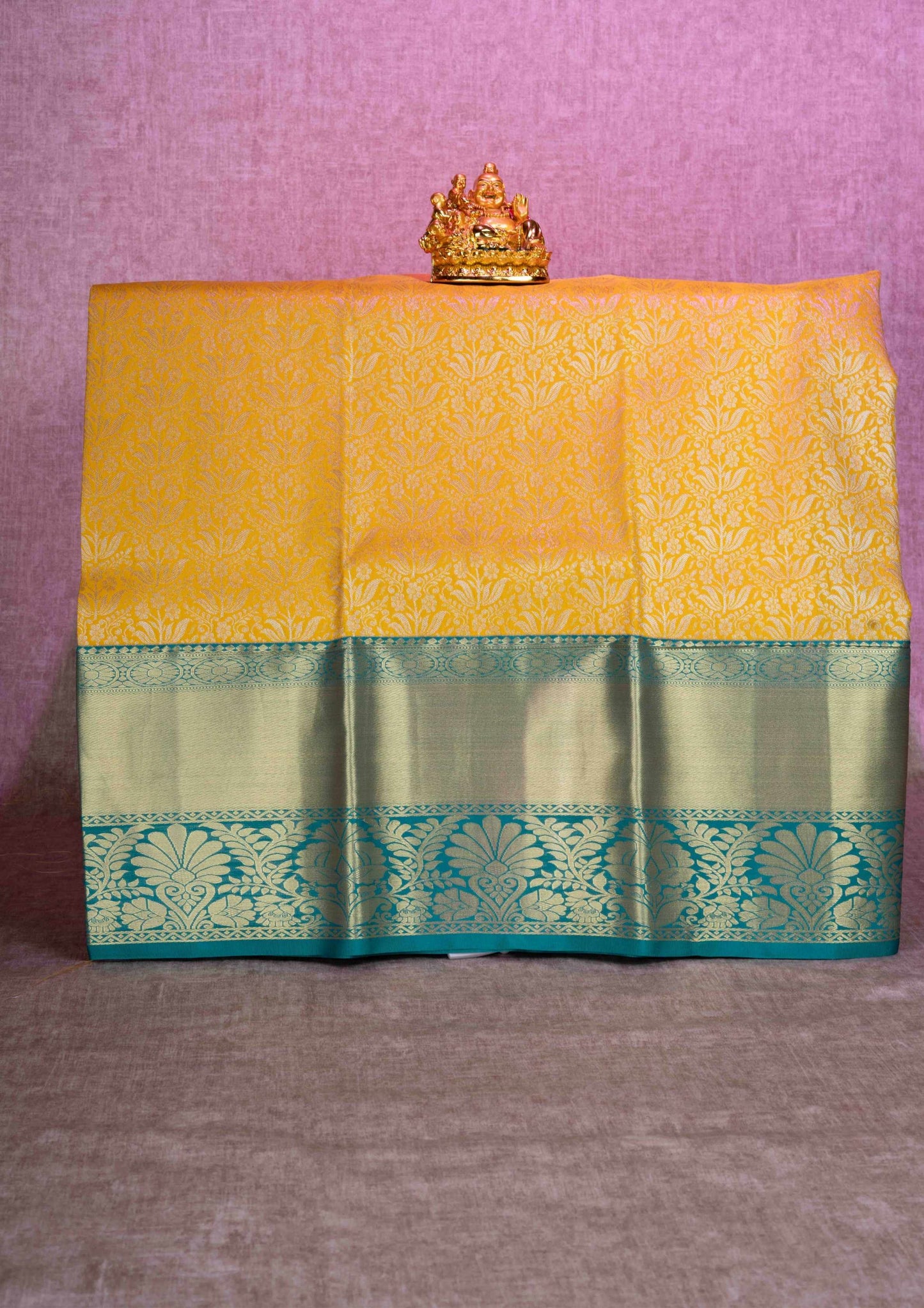 Mix Silk Pattu Pavadai ( Yellow ) With Peacock Green Blouse  44"