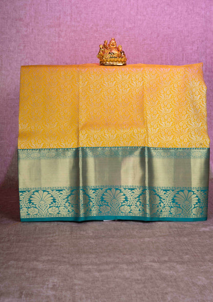 Mix Silk Pattu Pavadai ( Yellow ) With Peacock Green Blouse  44"