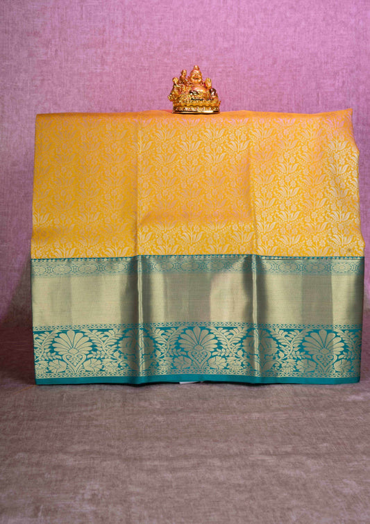 Mix Silk Pattu Pavadai ( Yellow ) With Peacock Green Blouse  44"