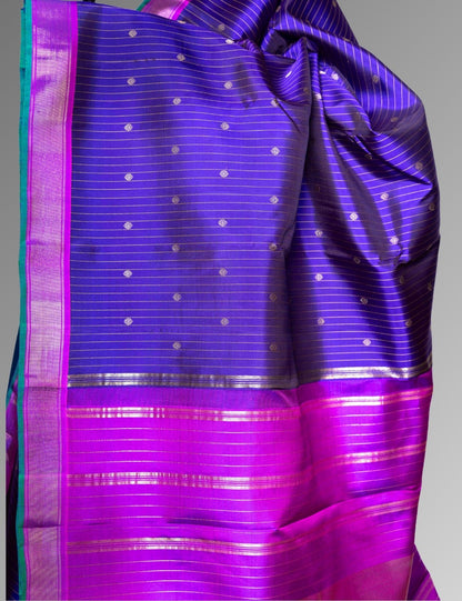 Kanjivaram Violet Pure Silk Saree 2G Zari With Majentha Plain Blouse