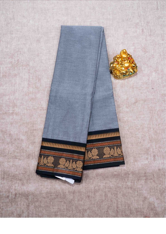 Kanjivaram Pure Cotton Saree Gray With Black Border