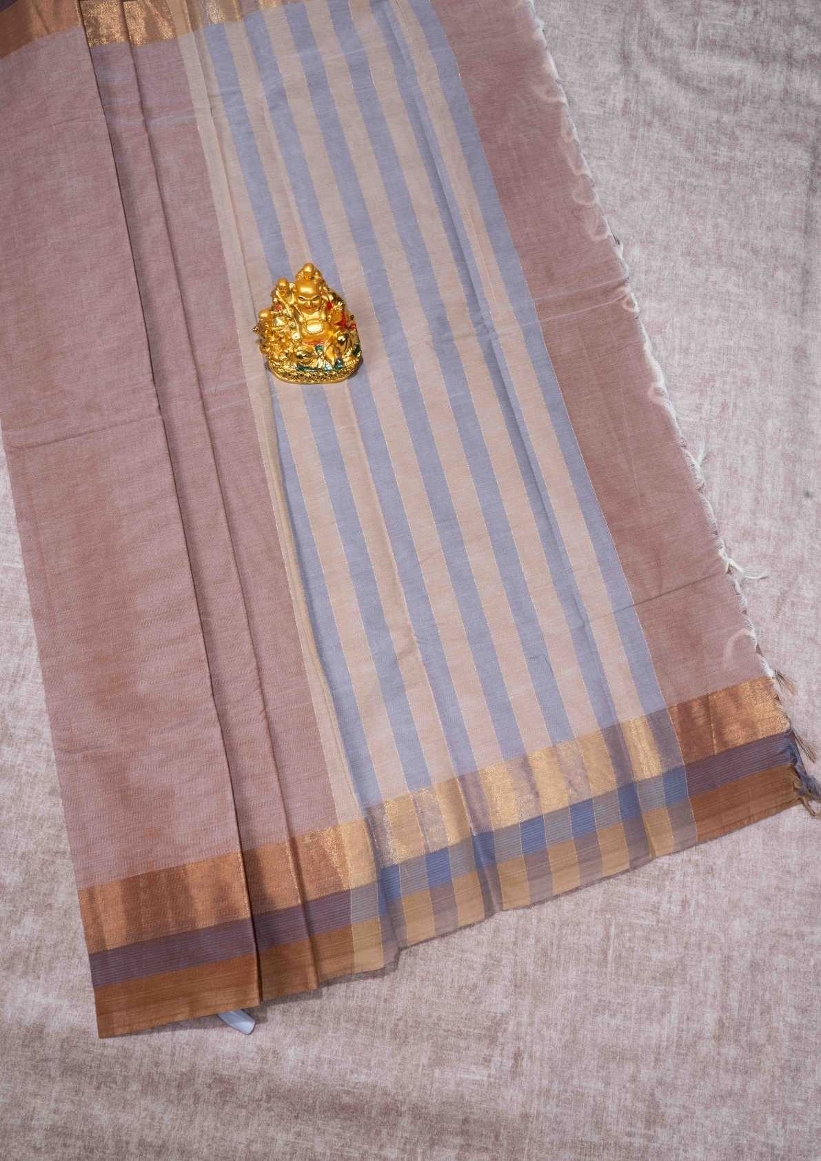 Kanjivaram Pure Cotton Plain Saree Chocolate Colour With Gold Zari Border