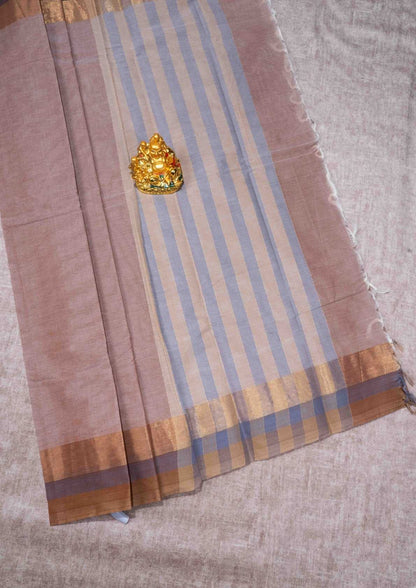Kanjivaram Pure Cotton Plain Saree Chocolate Colour With Gold Zari Border
