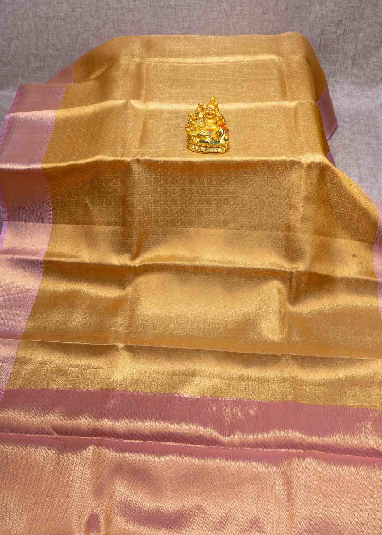 Celebrity Tissue Saree Light Gold With Baby Pink Grand Blouse