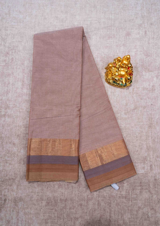 Kanjivaram Pure Cotton Plain Saree Chocolate Colour With Gold Zari Border