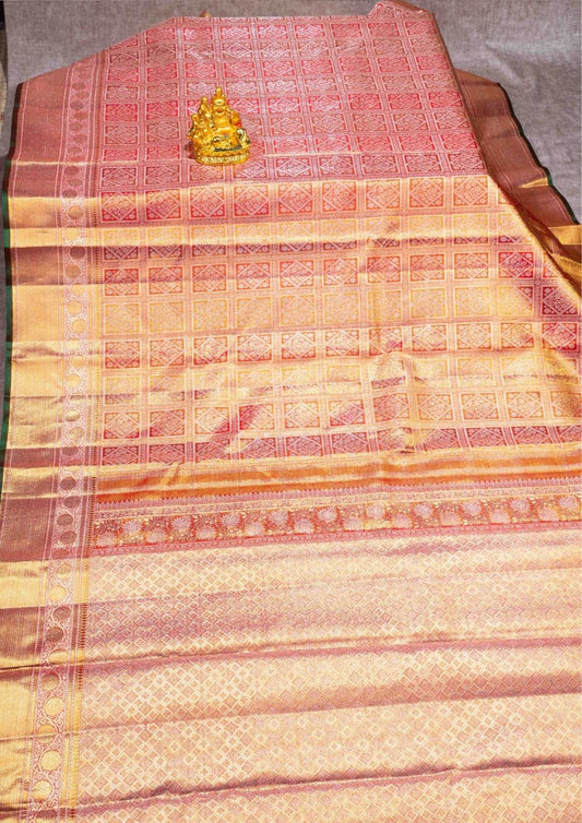 Kanjivaram Tomato Red Colour 2G Zari Pure Silk Saree With Self Border