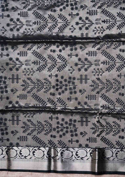 Half White Pure Soft Silk Saree With Black Blouse