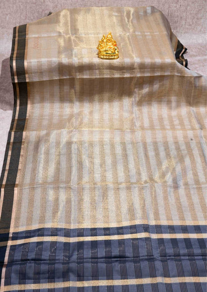Kota Silk Saree Cream Sandal With Black Blouse