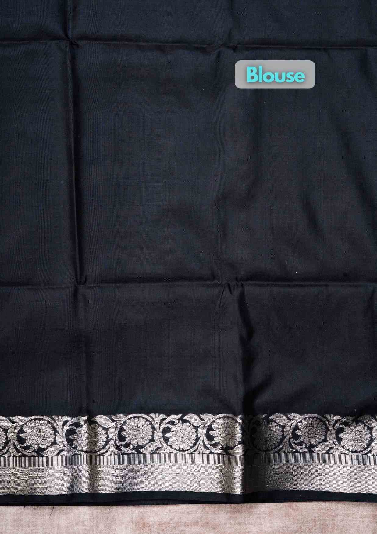 Half White Pure Soft Silk Saree With Black Blouse