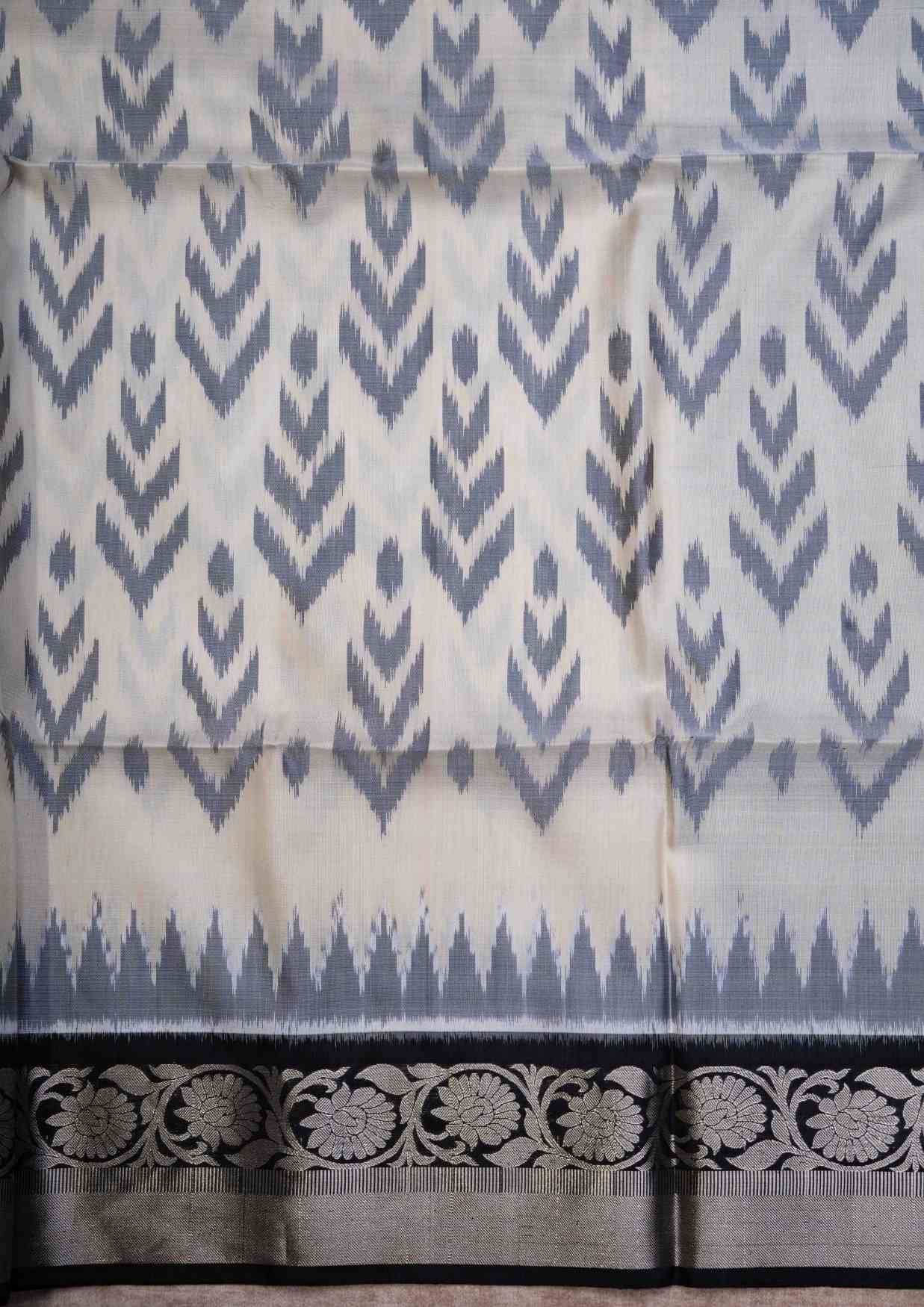 Half White Pure Soft Silk Saree With Black Blouse