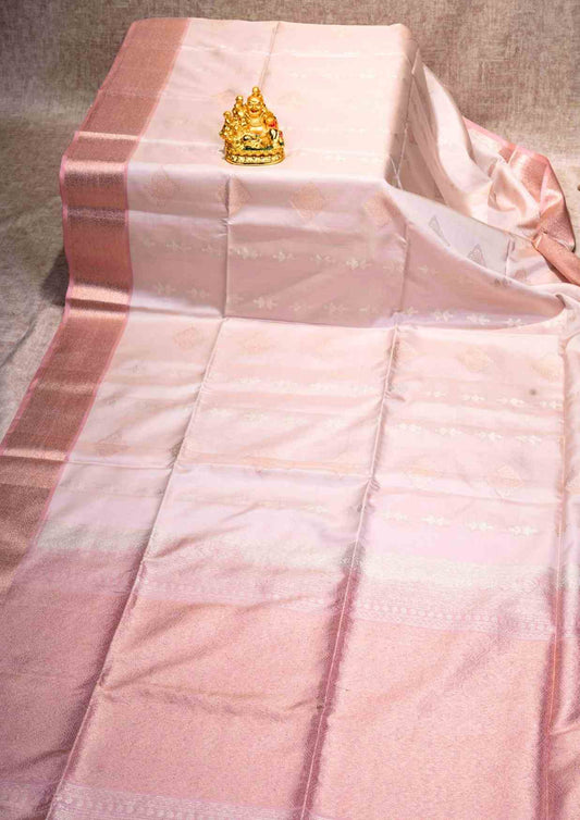 Onion Pink Pure Soft Silk Saree With Baby Pink Blouse