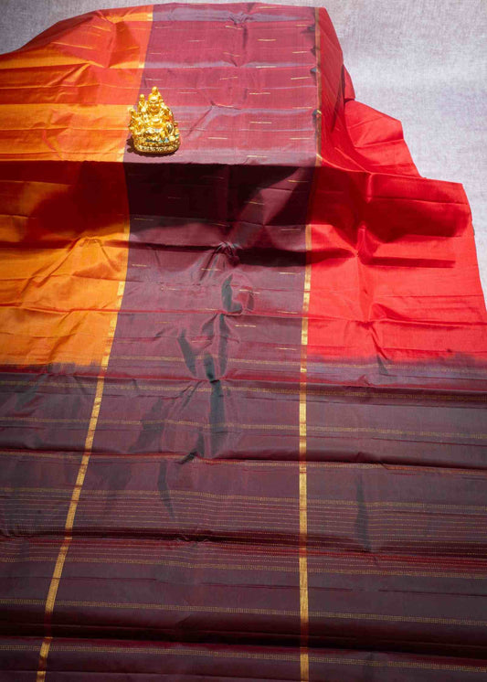 Kanjivaram Pure Silk Three Colour Saree With Blouse