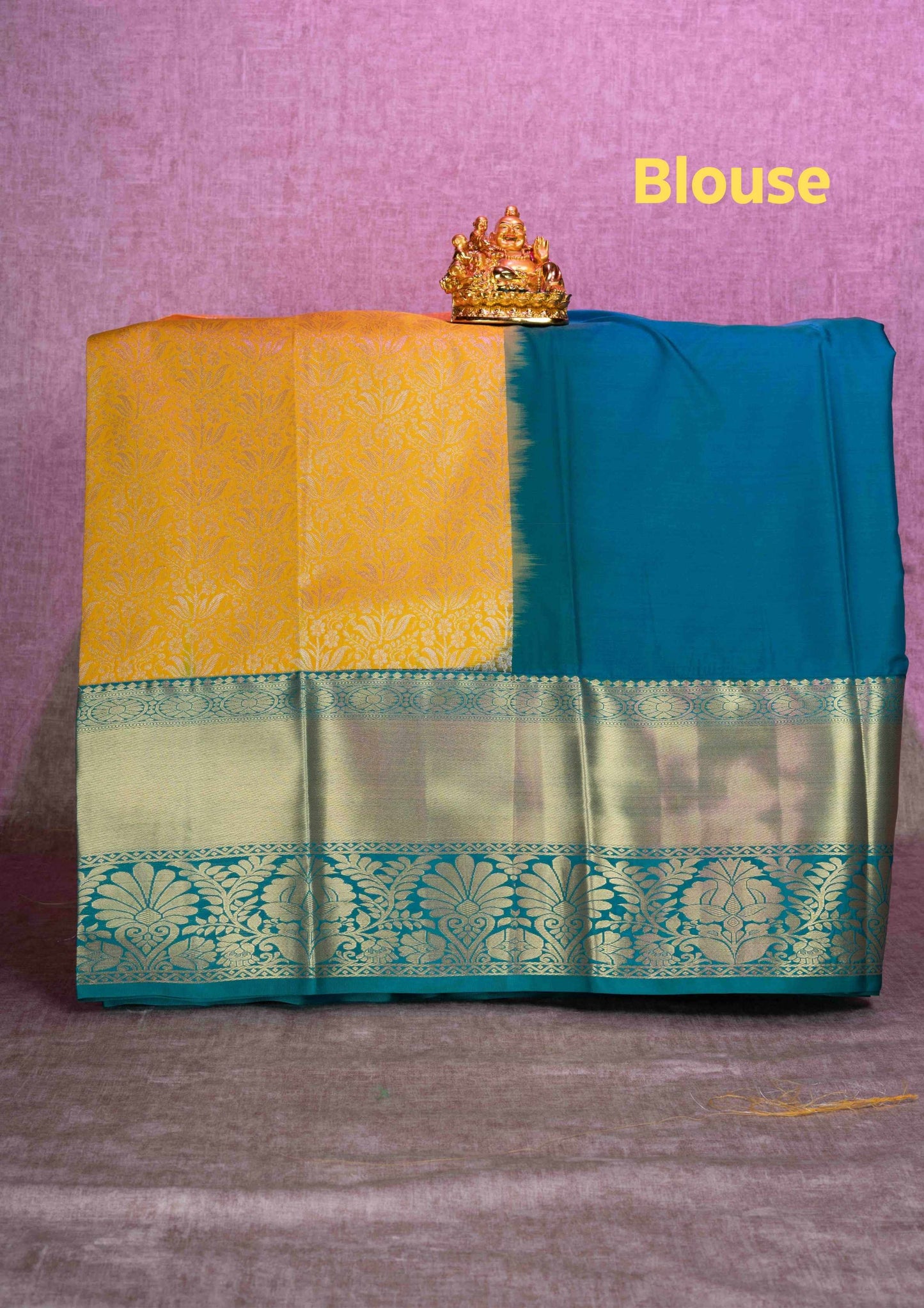 Mix Silk Pattu Pavadai ( Yellow ) With Peacock Green Blouse  44"