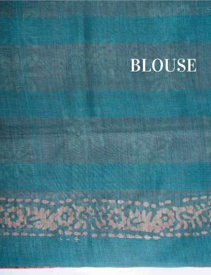 Olive Blue  Printed Pure Cotton With Blouse