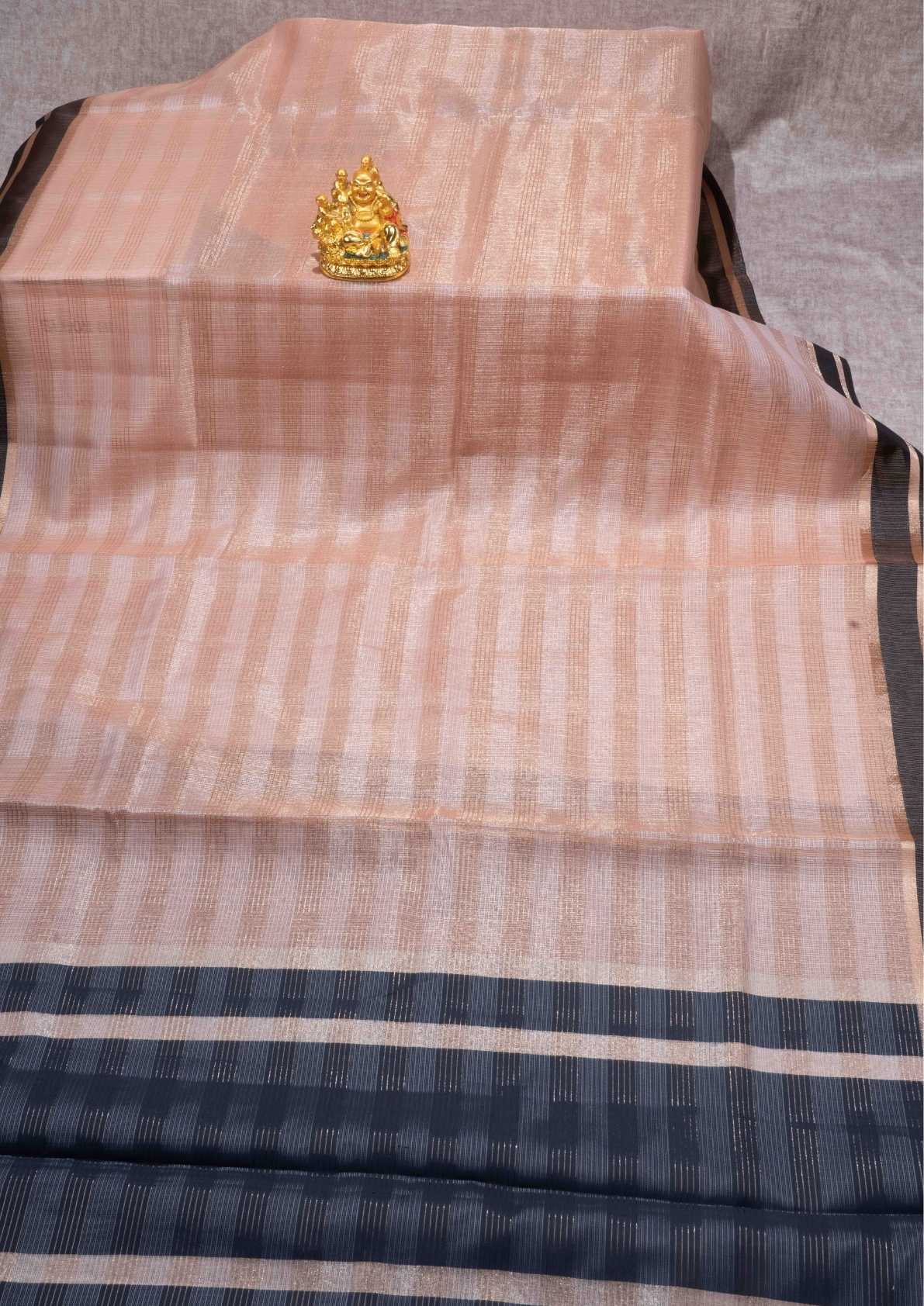 Kota Silk Saree Cream Sandal With Black Blouse