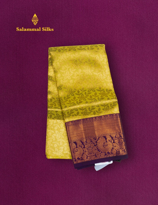 Pure Silk Pattu Pavadai (Lemon Yellow ) With Violet Blouse 27"