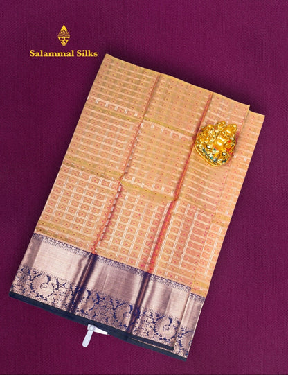 Pure Silk Pattu Pavadai (Gold Colour) With Navy Blue Blouse 27"