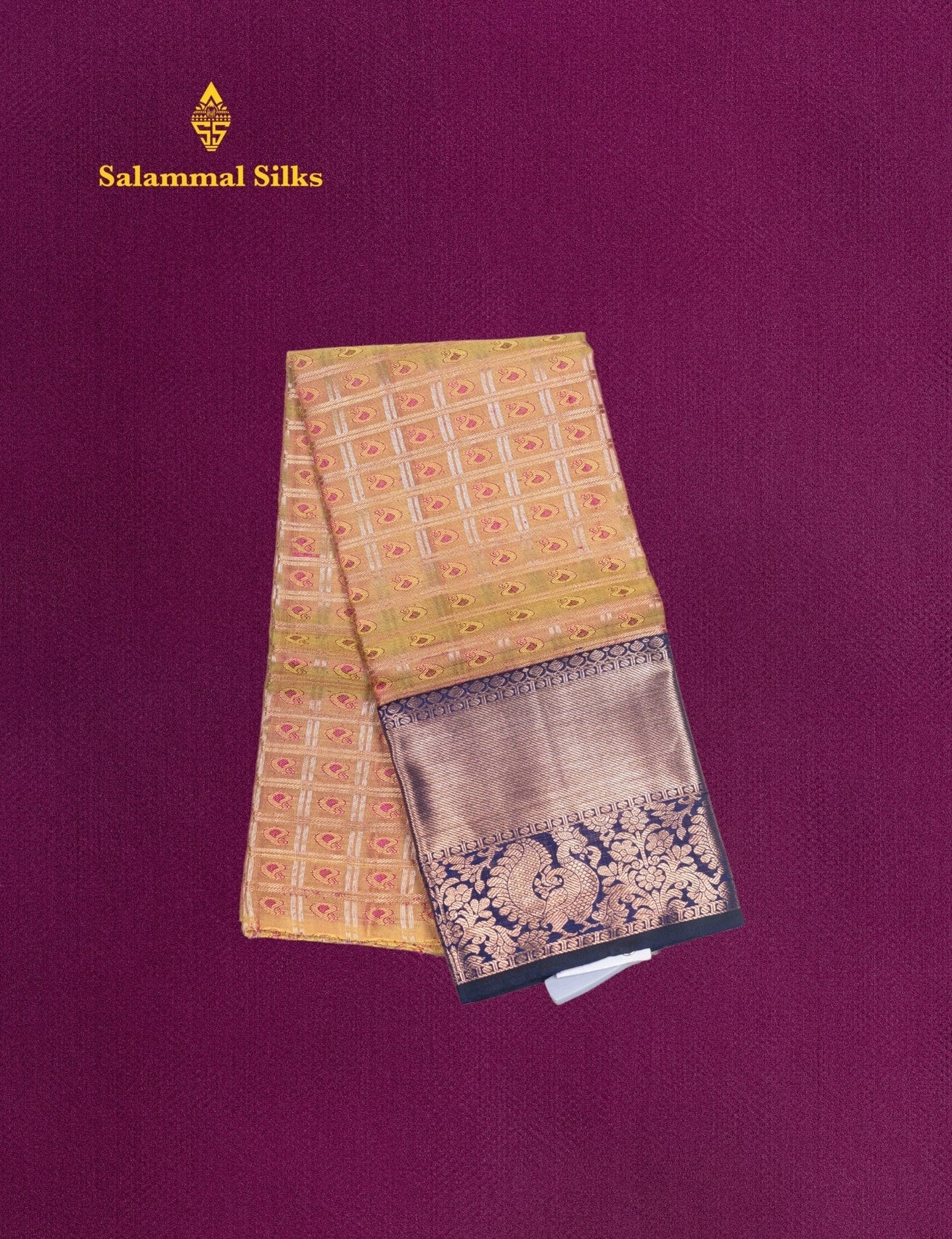 Pure Silk Pattu Pavadai (Gold Colour) With Navy Blue Blouse 27"