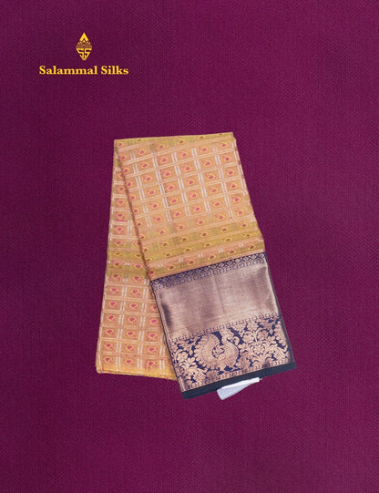Pure Silk Pattu Pavadai (Gold Colour) With Navy Blue Blouse 27"
