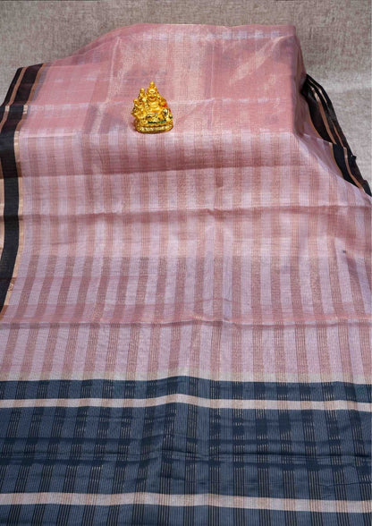 Kota Silk Saree Cream Sandal With Black Blouse