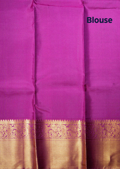 Manthulir Yellow Kanjivaram Pure Silk Saree With Magenta Blouse