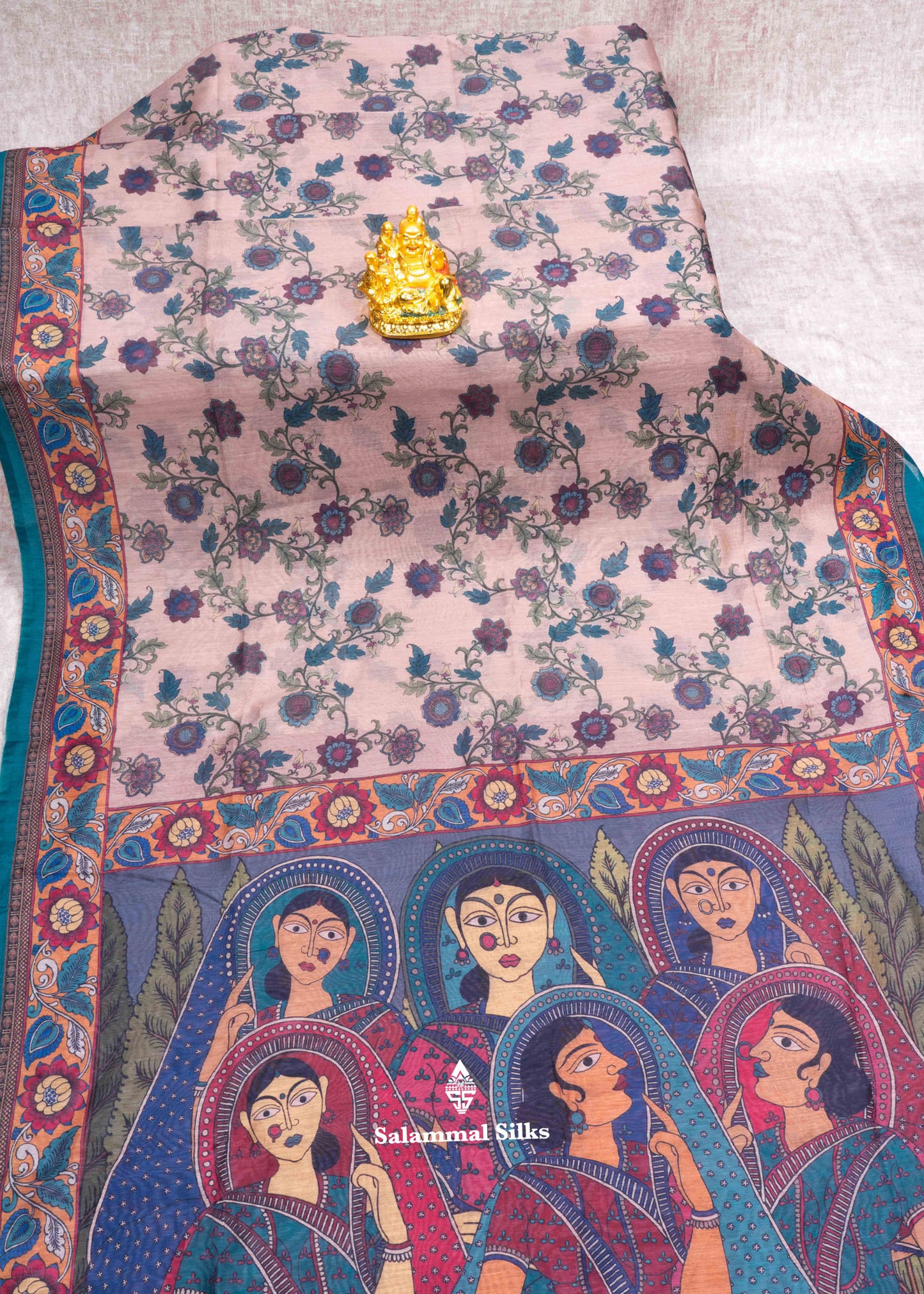 Light Pink Beautiful Kalamkari Fancy Saree With Maroon Blouse