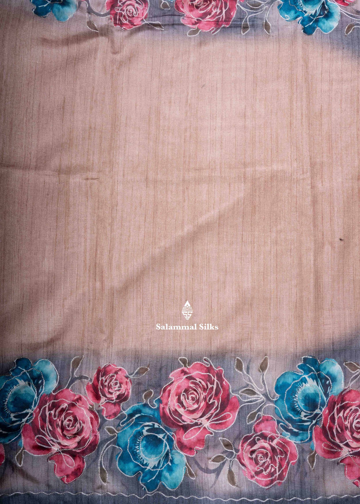 Sandal Semi Tussar Fancy Saree With Gray Blouse