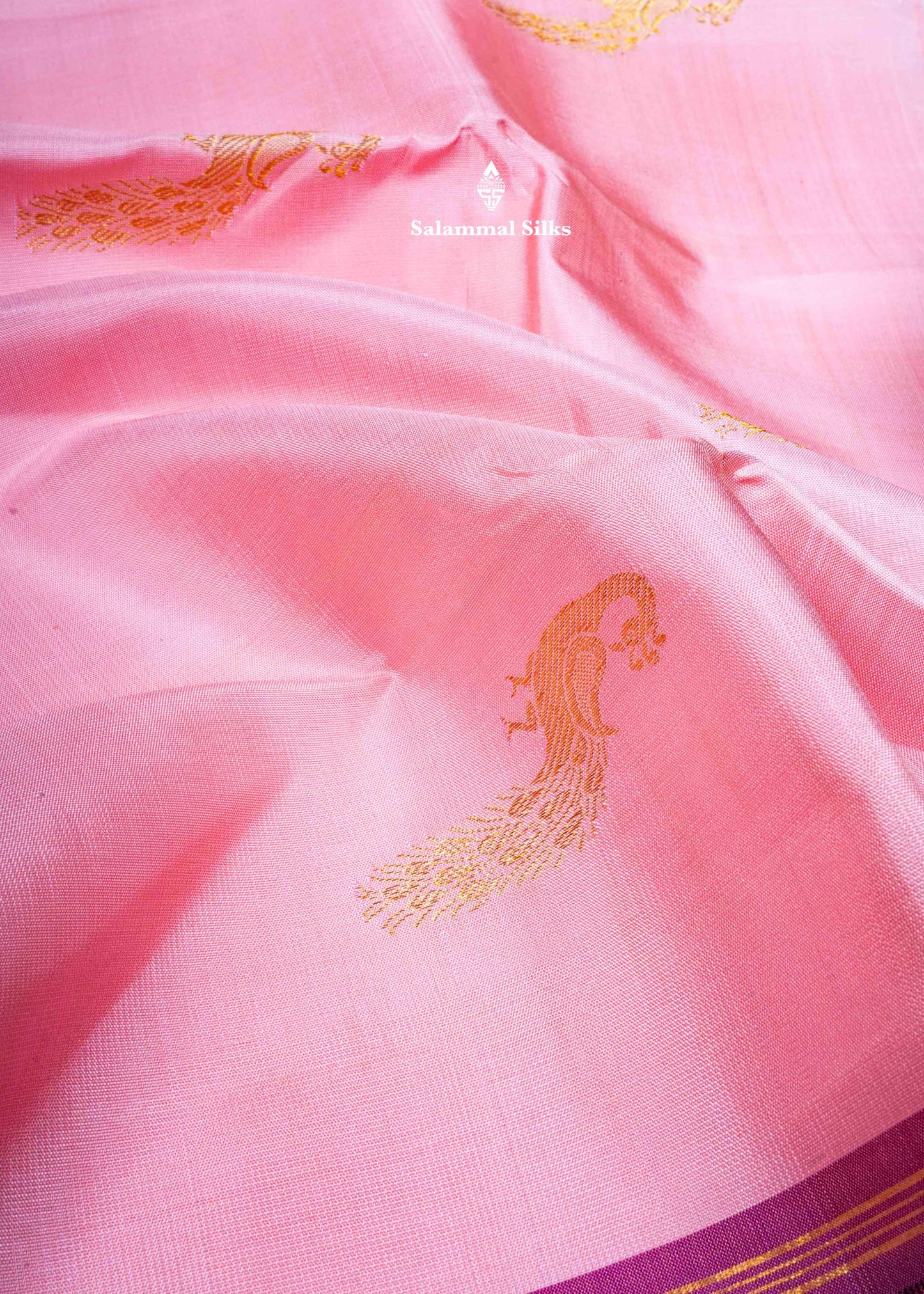Kanjivaram Baby Pink Pure Silk Saree With Violet Border
