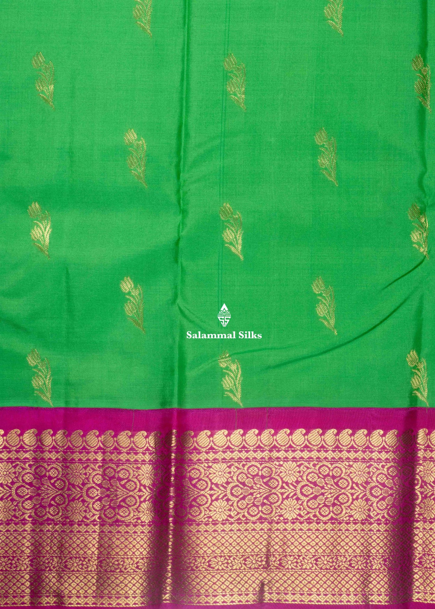 Kanjivaram Pure Silk Saree Parrot Green With Magenta Pink Blouse