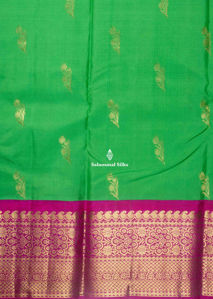 Kanjivaram Pure Silk Saree Parrot Green With Magenta Pink Blouse