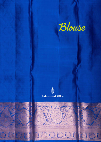 Kanjivaram Olive Green Pure Silk Jacquard Saree With Blue Blouse