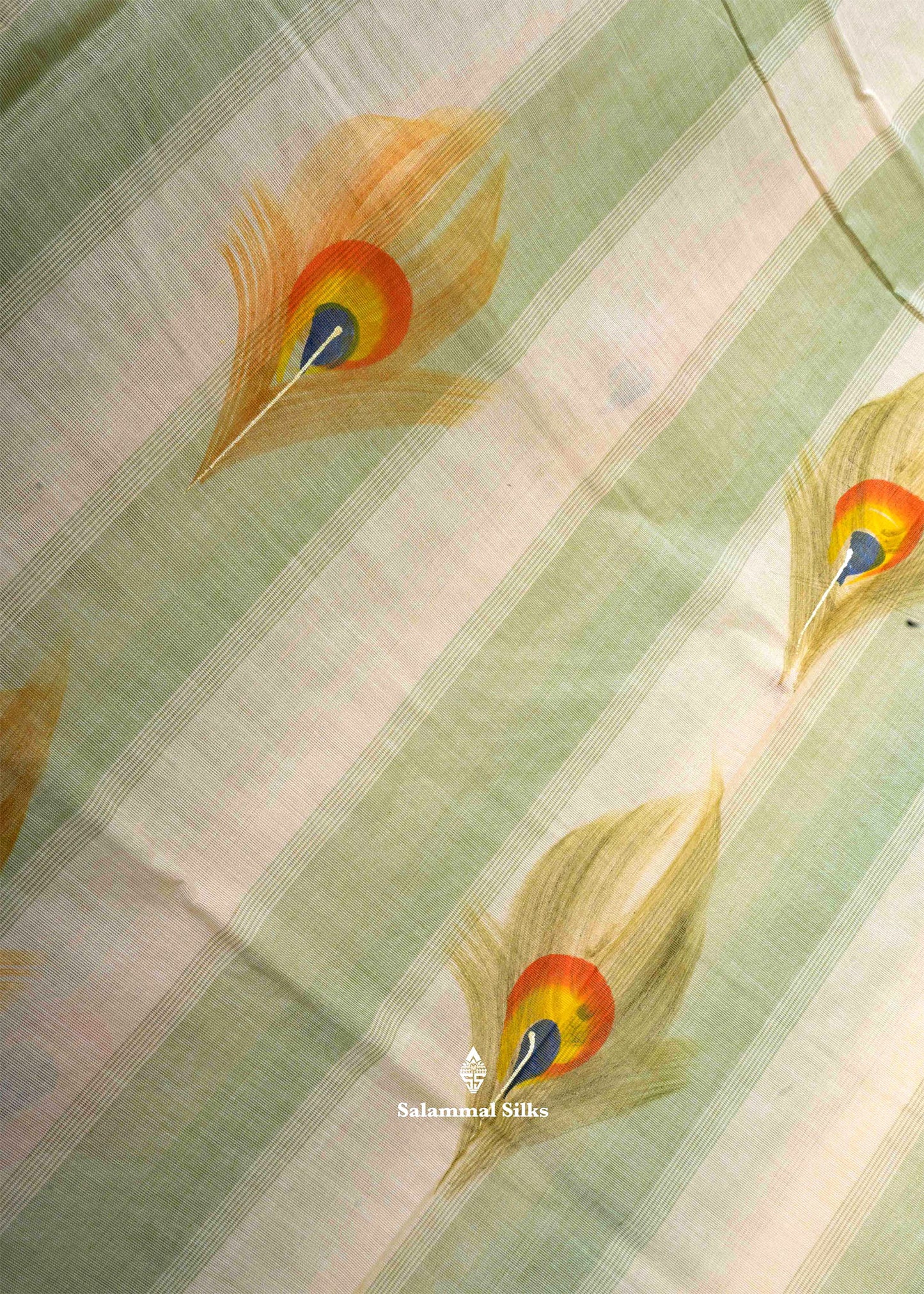 Light Green Printed Cotton Saree with Gold Zari Border
