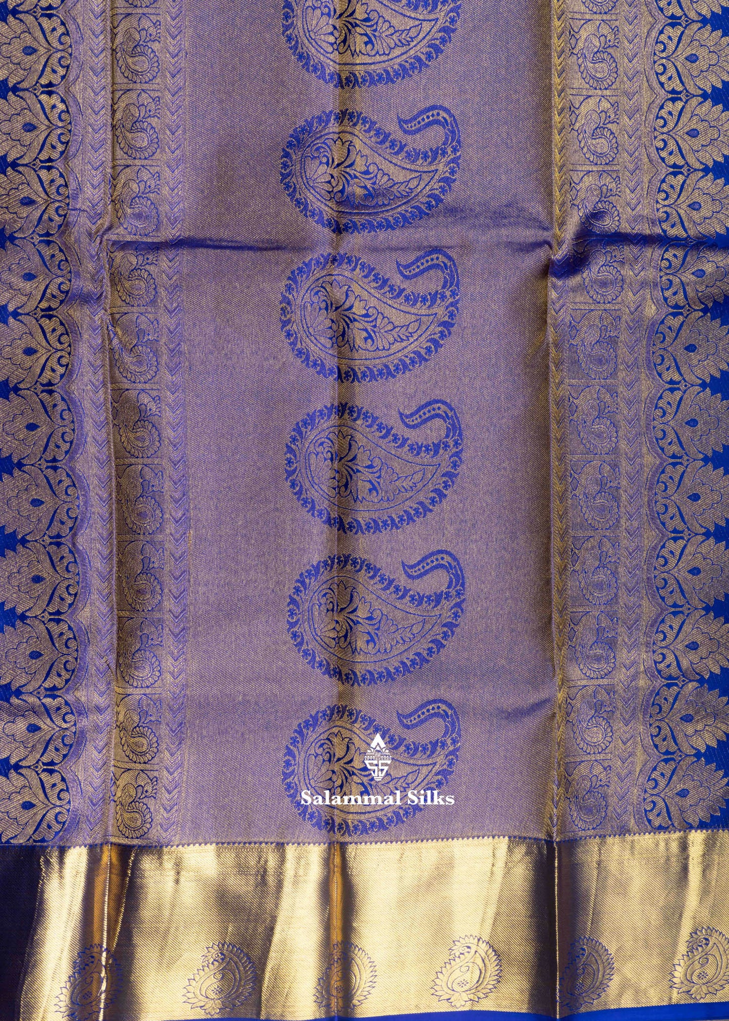 Kanjivaram Green Pure Silk Jacquard Saree With Ink Blue  Blouse