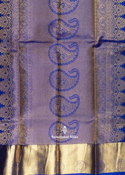 Kanjivaram Green Pure Silk Jacquard Saree With Ink Blue  Blouse
