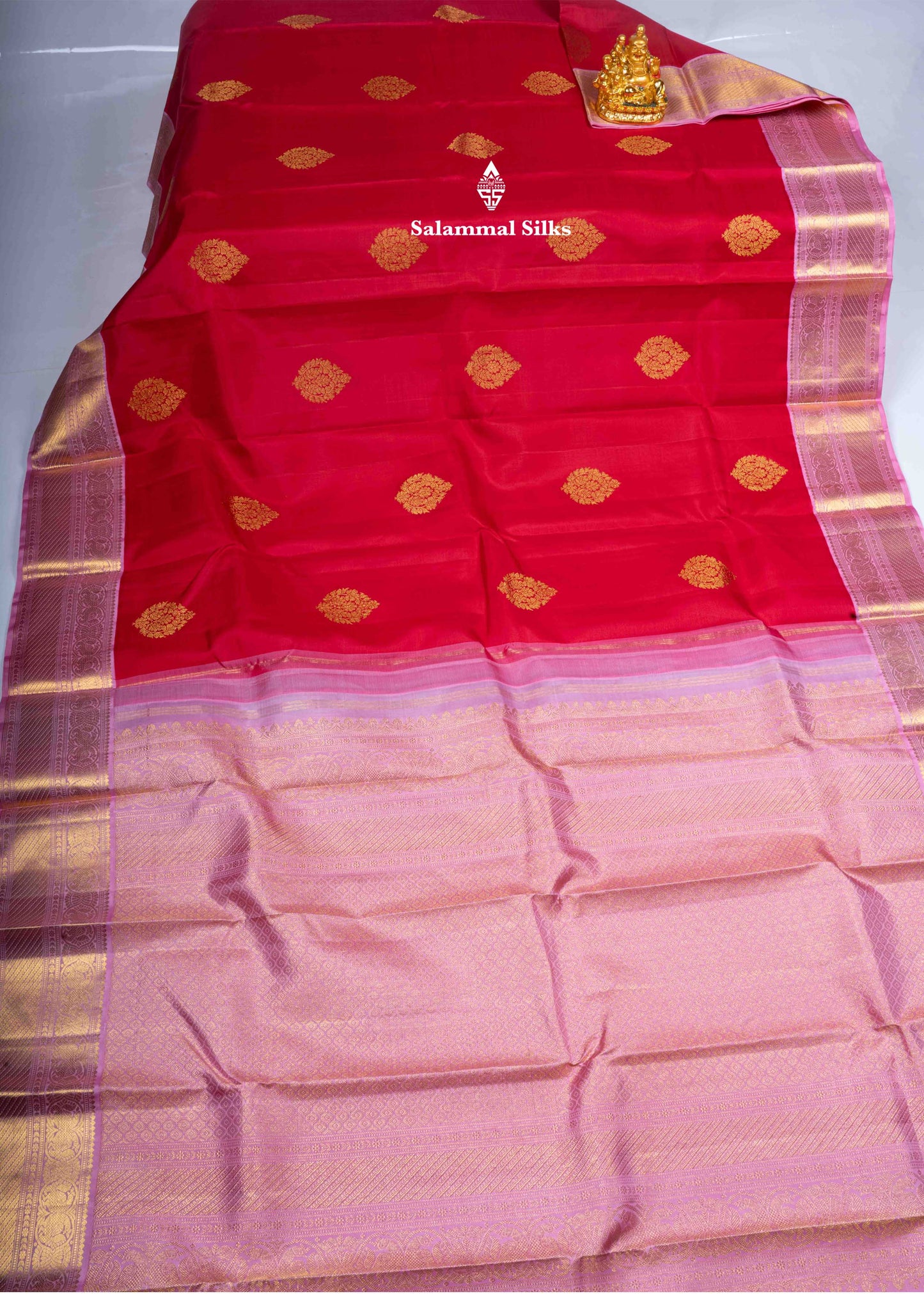 Kanjivaram Pure Silk Saree Pinkish Red With Baby Pink Border