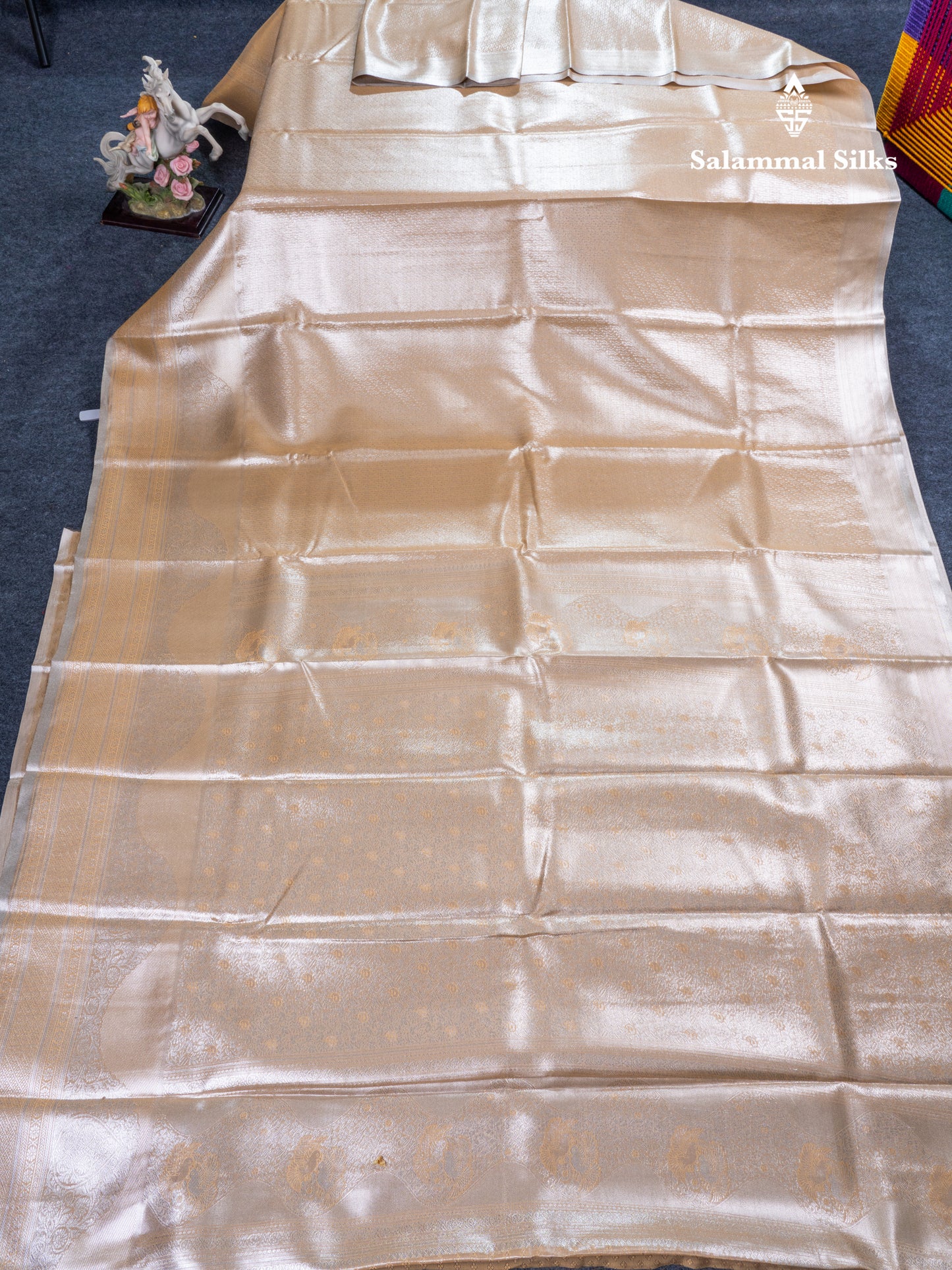 Silver Bridal Tissue Semi Silk Saree With Traditional Evening Morning Border