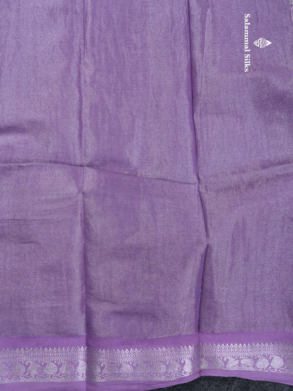 Stunning Pastel Violet Tissue Sungudi Cotton Saree With Small Traditional Silver Zari Border