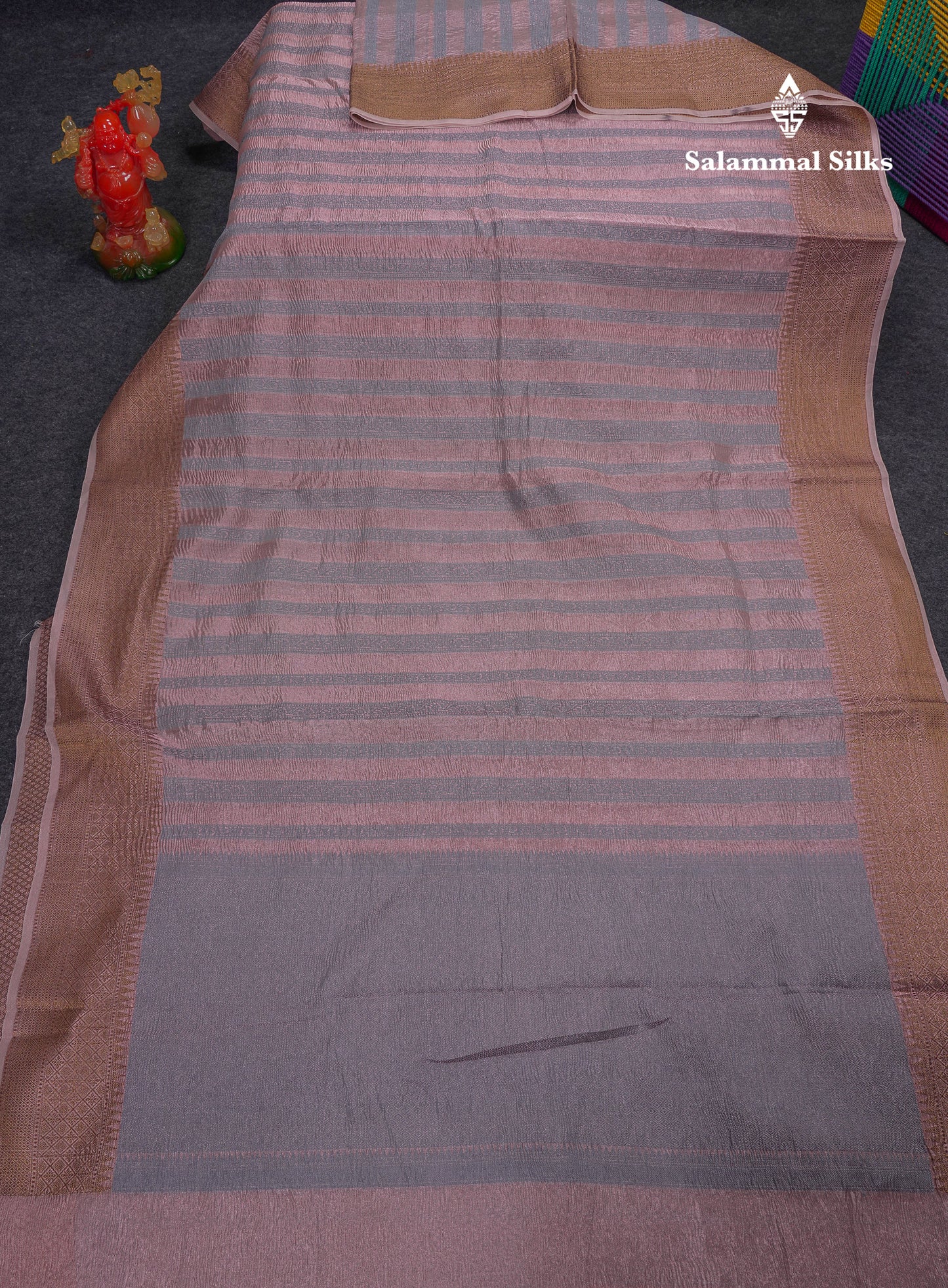 Premium Dark Peach Tissue Crush Fancy Saree With Traditional Border