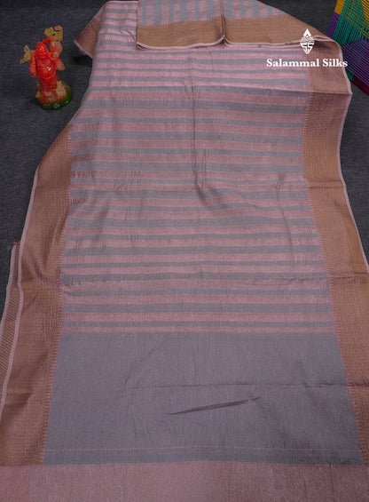 Premium Dark Peach Tissue Crush Fancy Saree With Traditional Border