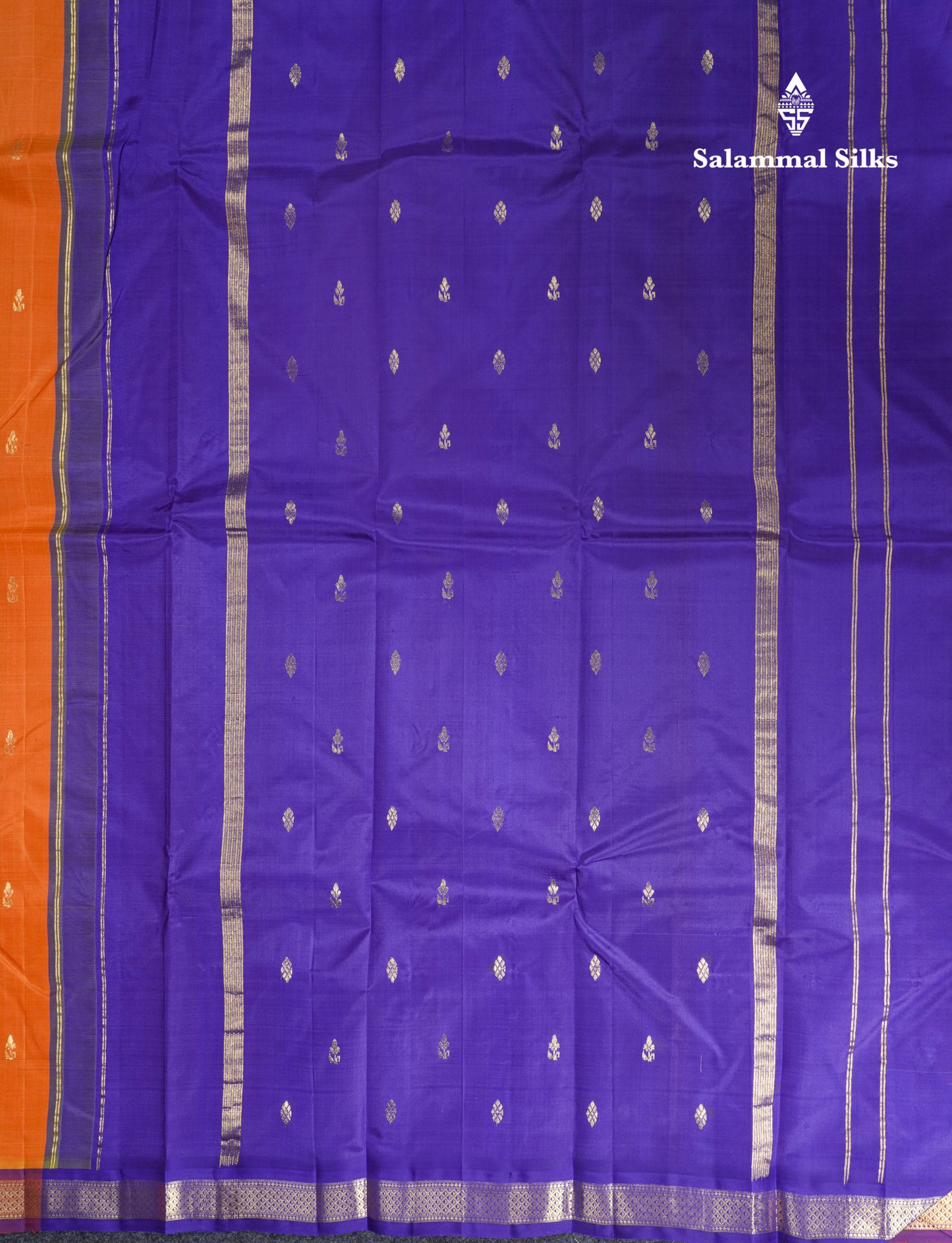 Mango Yellow Pure Kanjivaram Silk Saree With Contrast Purple Small One Side Border