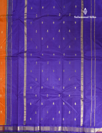 Mango Yellow Pure Kanjivaram Silk Saree With Contrast Purple Small One Side Border