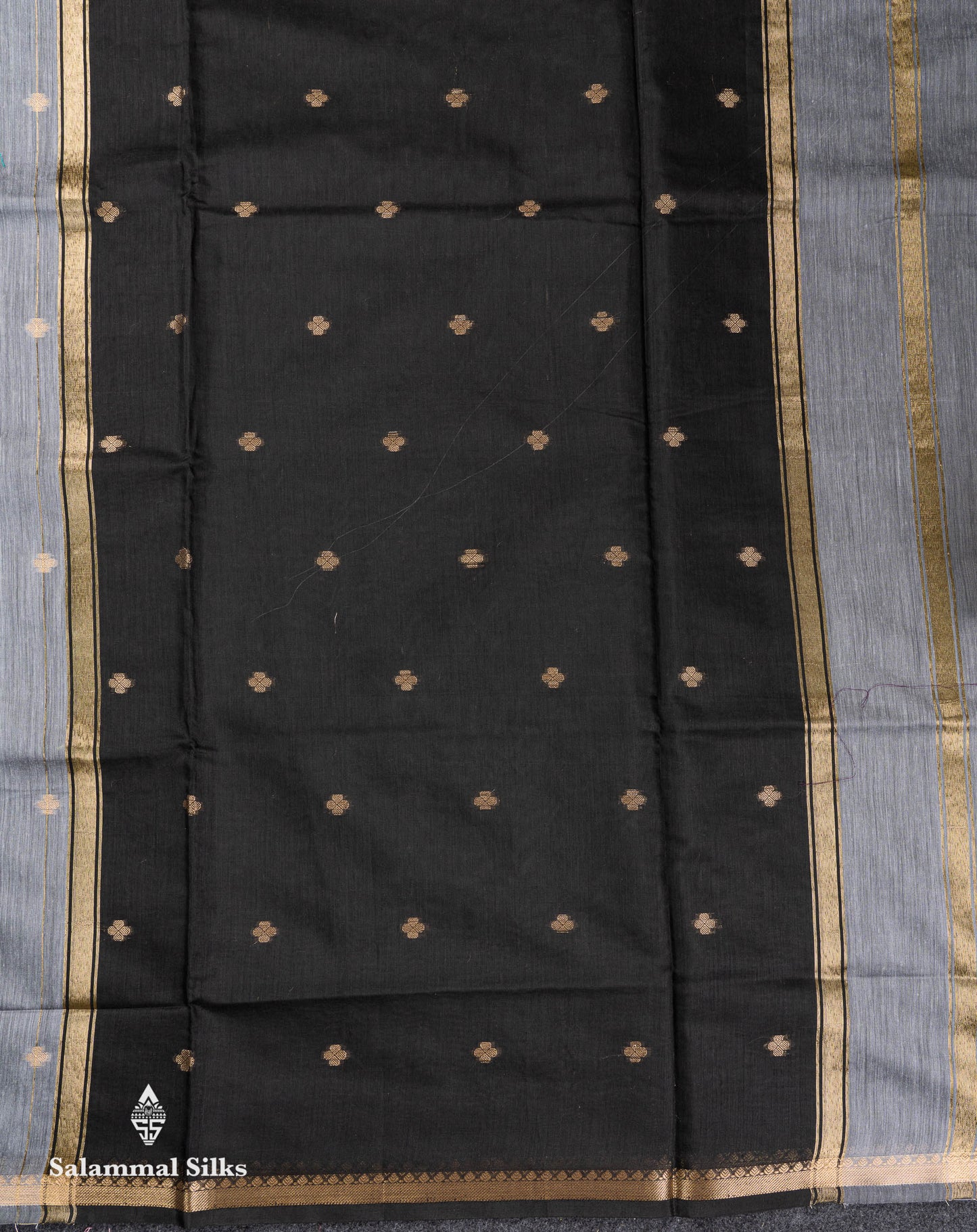 Beautiful Light Grey Stripes With Butta Maheshwar Cotton Saree With Contrast Black Blouse