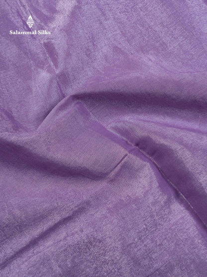 Stunning Pastel Violet Tissue Sungudi Cotton Saree With Small Traditional Silver Zari Border